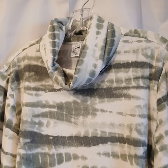 Nwt Cowl Neck Tie Dye T-shirt PL Army green white Long Sleeve Soft TerryKnit Top - Picture 3 of 8